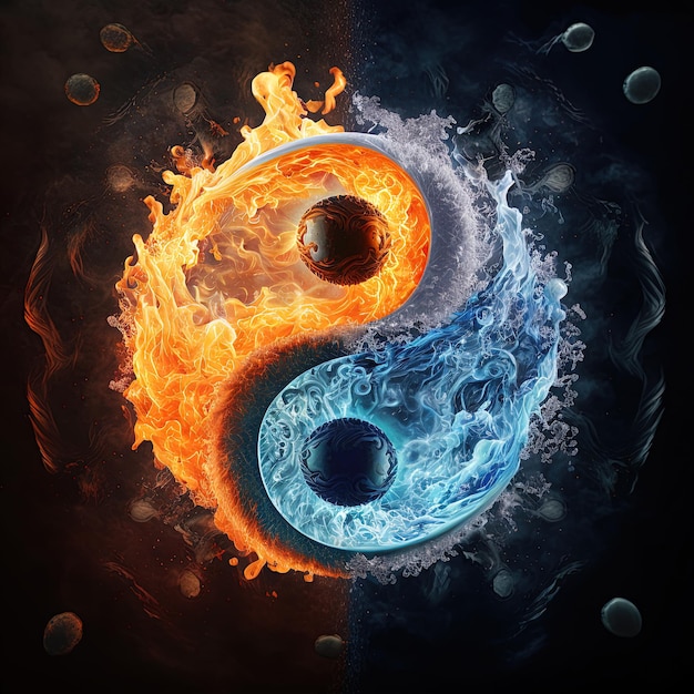 Yin and Yang made of fire and water. Symbol of harmony