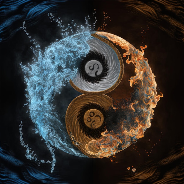 Yin and Yang made of fire and water. Symbol of harmony