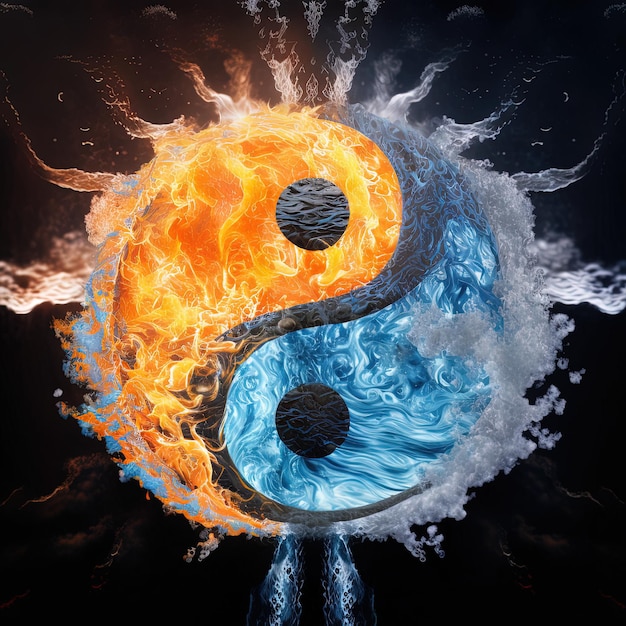 Foto yin e yang fatti di fuoco e acqua. simbolo di armonia