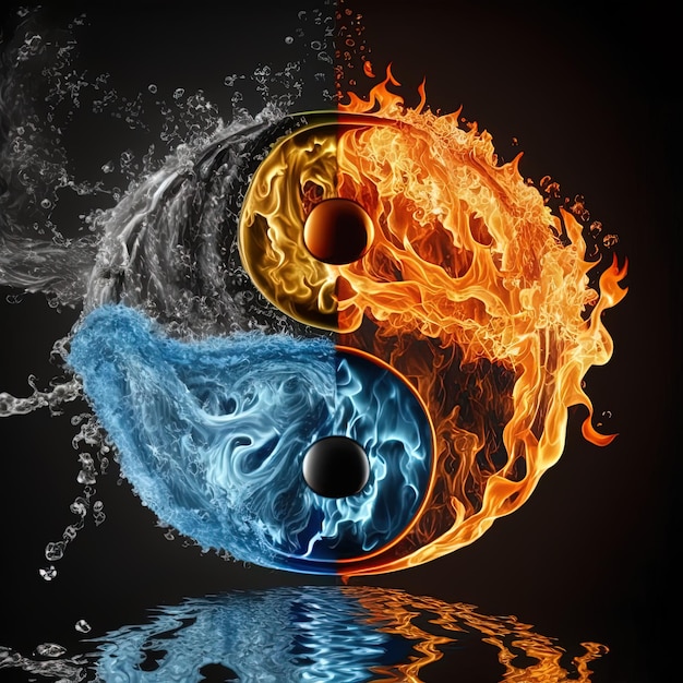Yin and yang made of fire and water. symbol of harmony