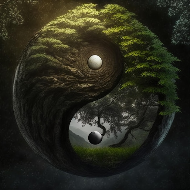 Yin and yang made of nature. symbol of harmony