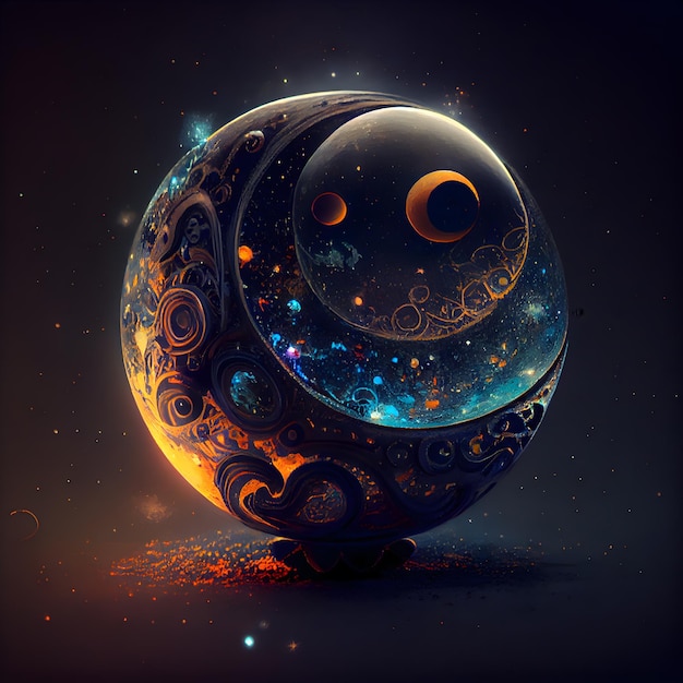 Yin Yang zodiac sign on black background illustration