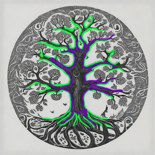 Photo ying yang concept of balance yggdrasil tree of life norse mythology balance concept