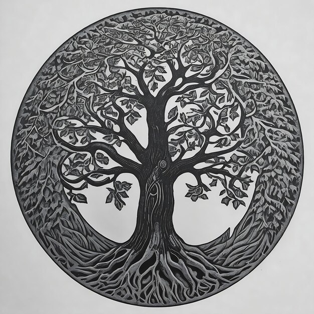 Photo ying yang concept of balance yggdrasil tree of life norse mythology balance concept