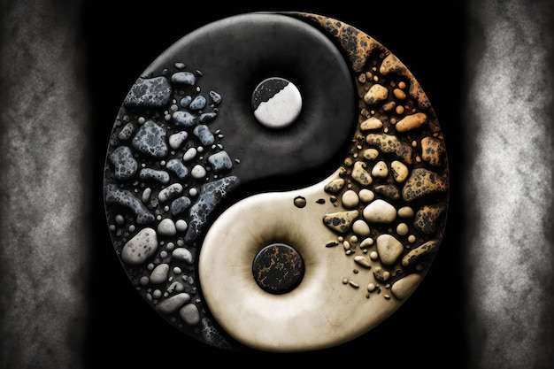 Foto yinyang in de vorm van creamcoal drops met tekeningen van kleine stenen kiezels