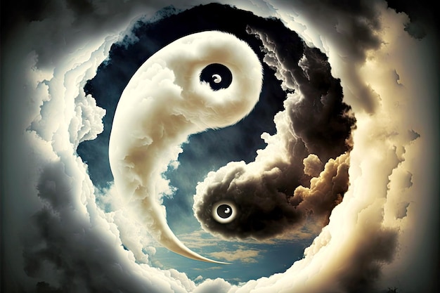 Yinyang symbol depicted in sky as clouds