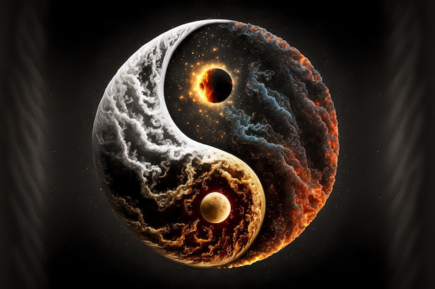 Yinyang symbol of good and evil on black background