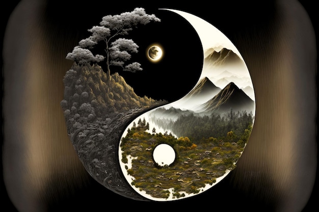 Yinyang symbol made in chinese style in form of landscape