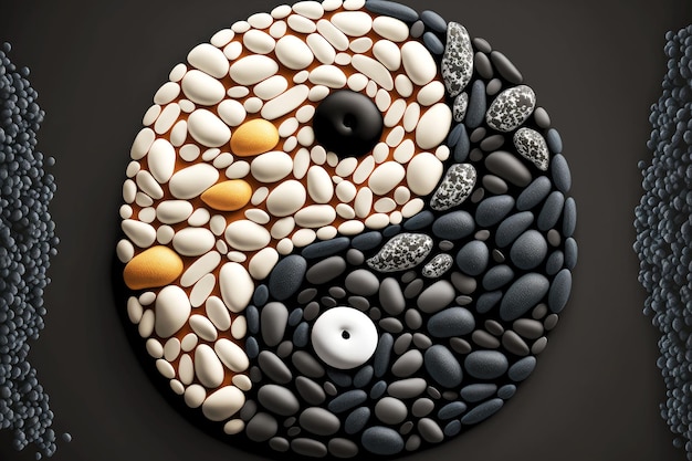 Yinyang symbol made of white and black stones