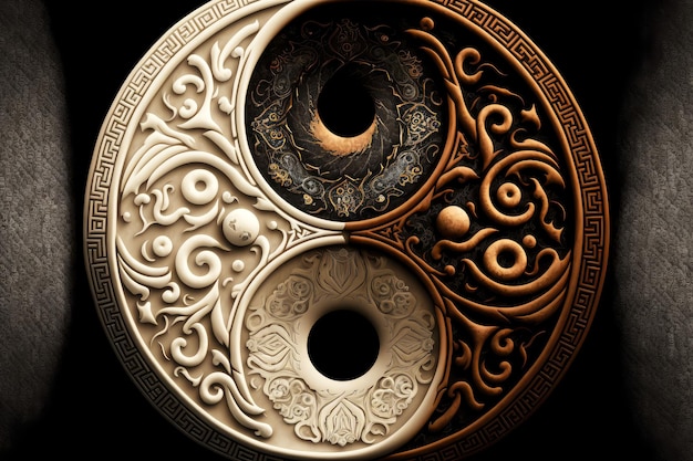 Yinyang symbol made of wood and painted white and brown