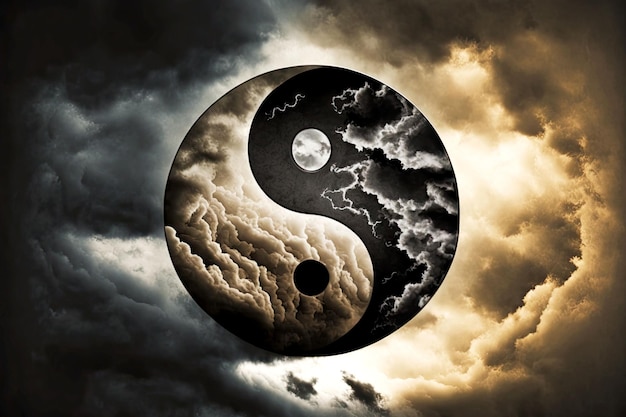 Yinyang-symbool afgebeeld in de lucht als wolk en wolk