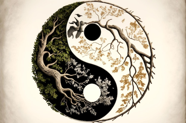 Foto yinyang-symbool gemaakt in de vorm van een afbeelding van twee boomtakken