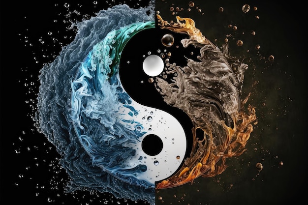 Foto yinyang symbool gemaakt van zwart en blauw water op zwarte achtergrond