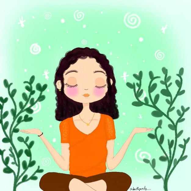Photo yoga activity meditation health woman illustration cartoon background