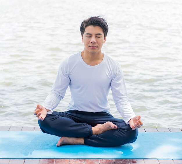 yoga breathing and meditation, relaxing for healthy. Sport and recreation.