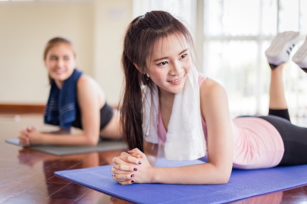 yoga concept with woman stretching body pose 