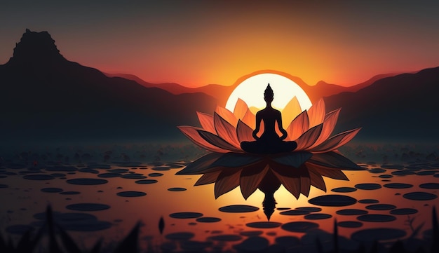 Yoga Day with sunset background Generative ai