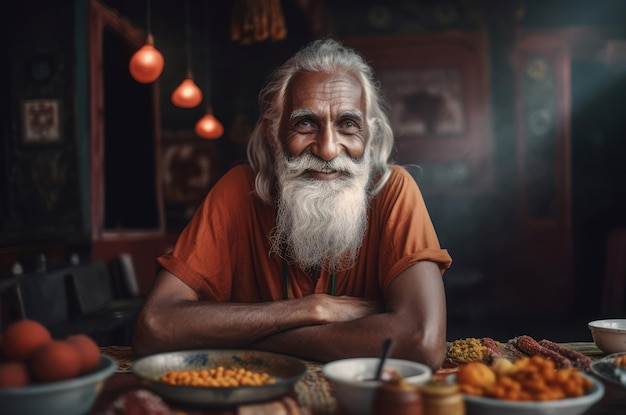 Photo yoga guru brahman indian happy face sadhu monk beard ascetic meditator generate ai