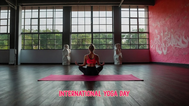 Фото Международный день йоги прекрасная женщина занимается йогой в тренажерном зале