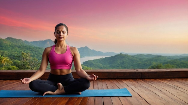 Foto giornata internazionale dello yoga una bellissima donna che fa yoga in palestra