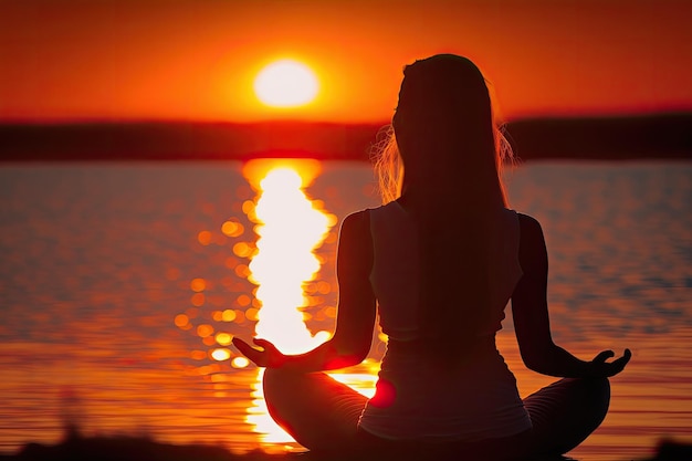 Yoga Lotus Pose in Calm Waters at Sunset