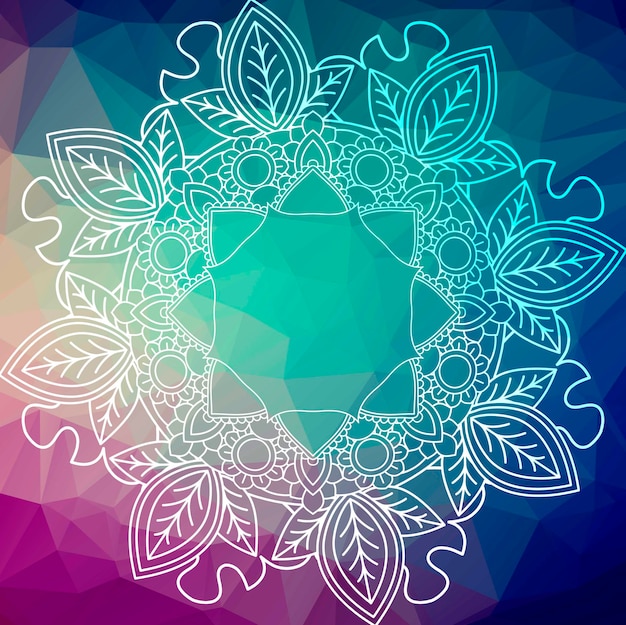 Foto mandala yoga. elementi decorativi d'epoca. motivo orientale, su sfondo low poly. motivi islamici, arabi, indiani, marocchini, spagnoli, turchi, pakistani, cinesi, mistici, ottomani. pagina del libro colorato