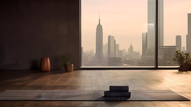Yoga mat en blok in een moderne stedelijke studio