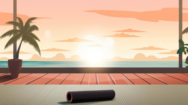 Йога коврик природа восход солнца расслабляющая иллюстрация Генеративная ai