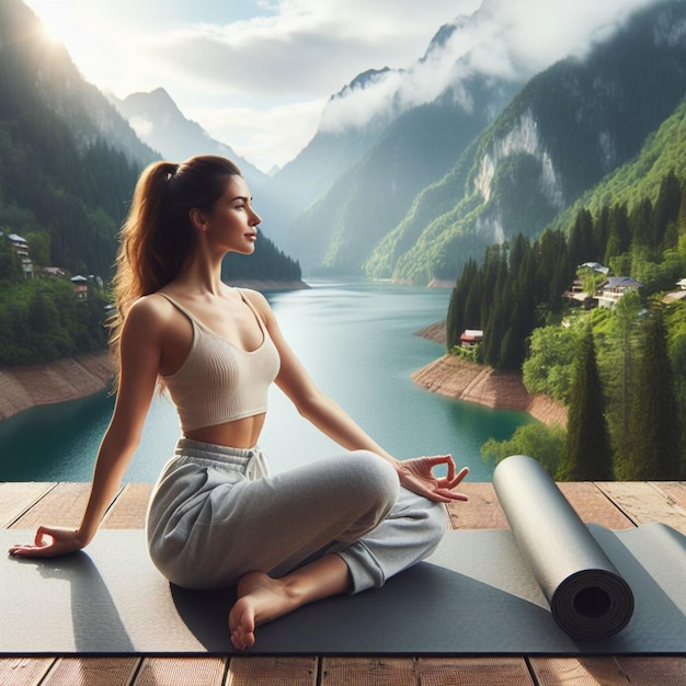 Yoga and mat realistic photo