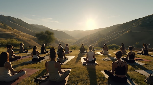 A yoga retreat in a quite countryside ultra realistic
