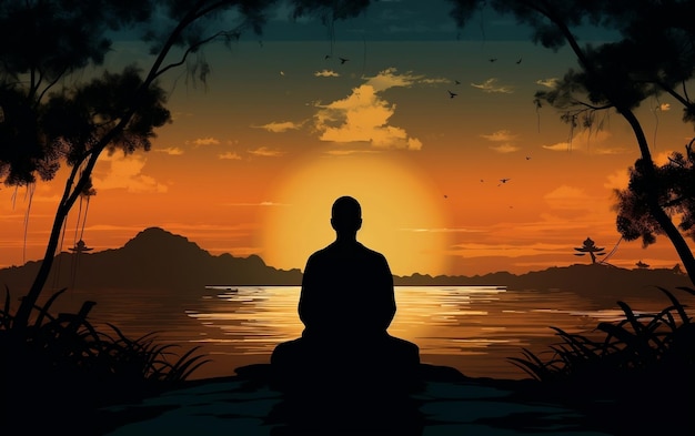 Yoga Silhouette Meditation Relaxation Generative AI