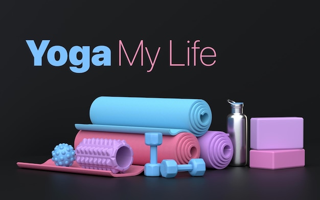 Yoga sport fitness matten gele kleur achtergrond 3d illustratie