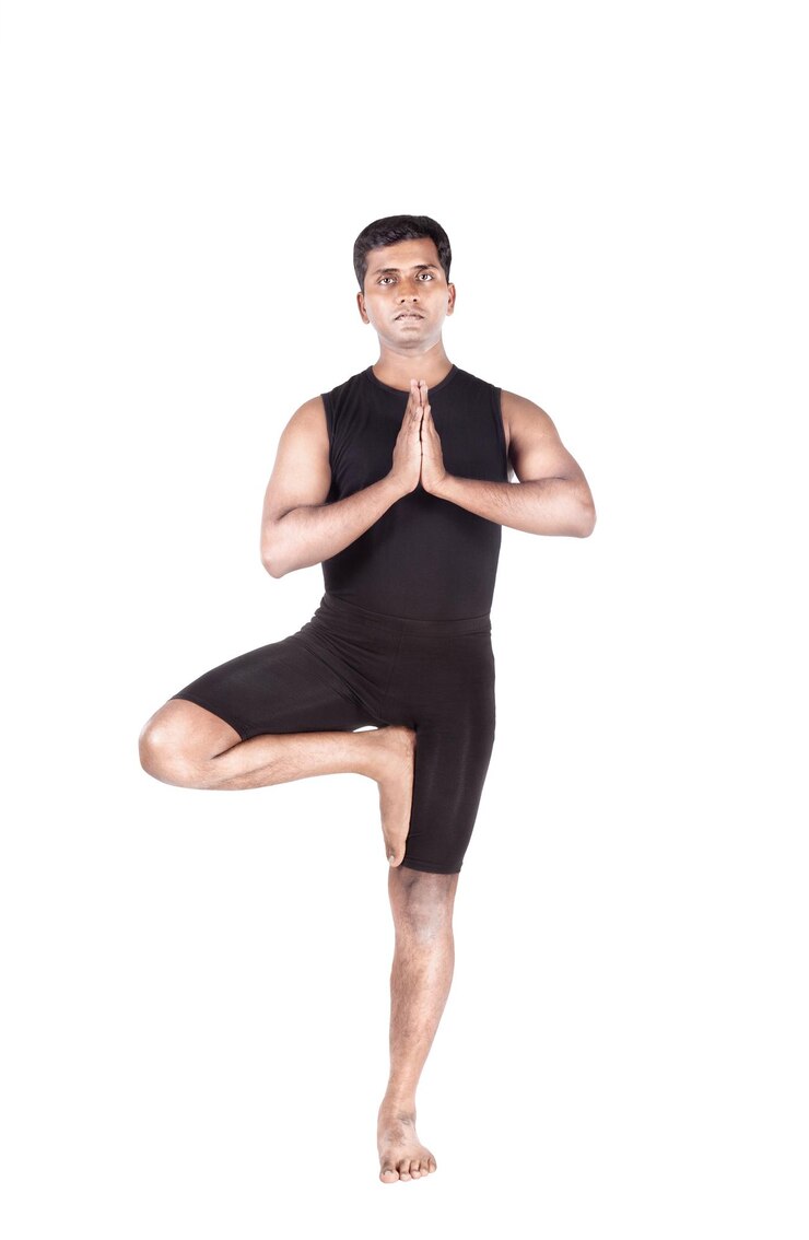 Photo yoga tree pose on white