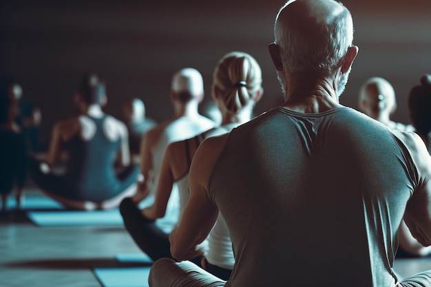 Yoga voor iedereen Een groep mensen jong en oud die samen yoga beoefenen Generatieve AI