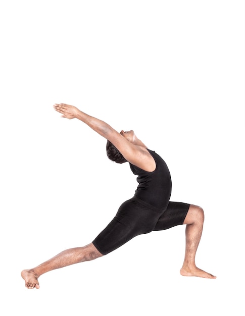 Yoga warrior pose on white