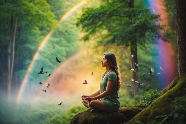 Photo yoga woman on green grass