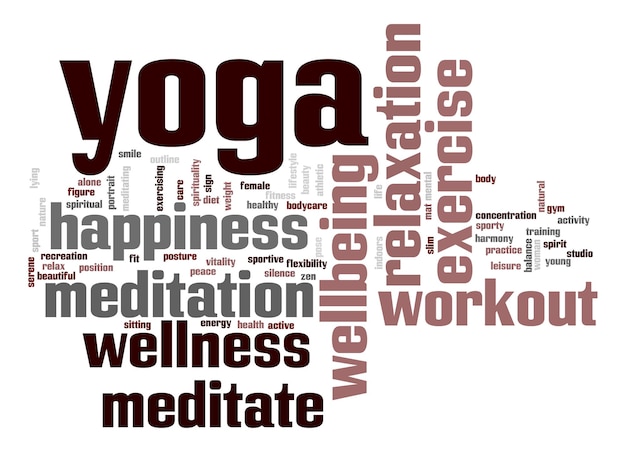 yoga word cloud with white background