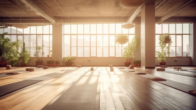 Yogastudio Een ruimte ontworpen voor het beoefenen van yoga AI gegenereerd