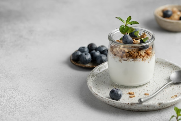 yoghurt met bosbessen en muesli