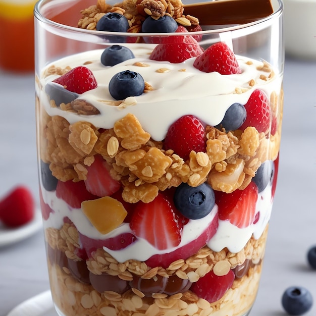 Yoghurt Parfait met fruit en Granola gegenereerd door AI