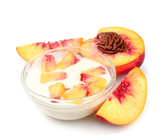 Yoghurt with peach close up