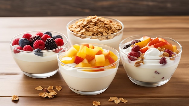 Foto yoghurtmengsel van vers fruit en gezonde haver