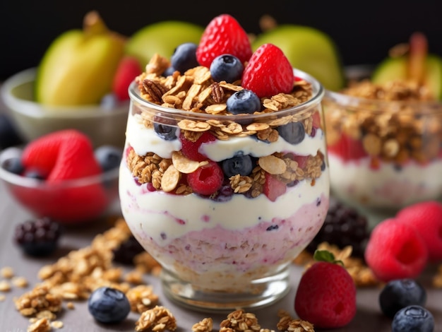 Yoghurtparfait met fruit en muesli