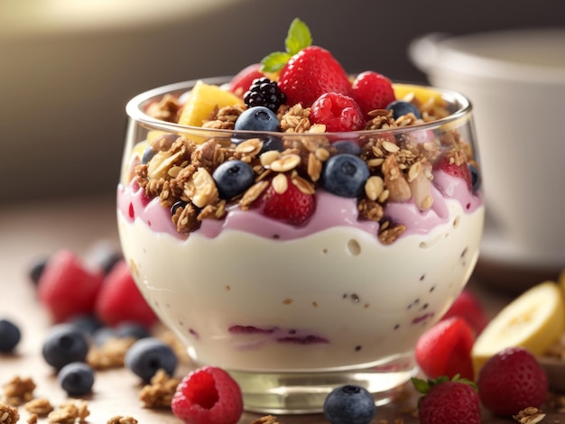 Yoghurtparfait met fruit en muesli