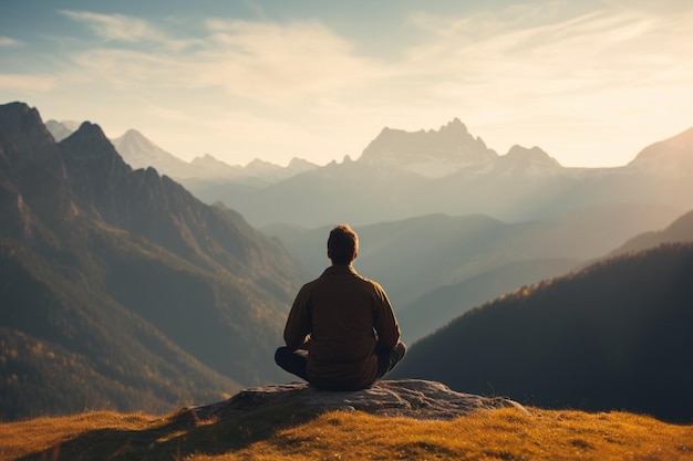 Yogi Meditating in Mountain