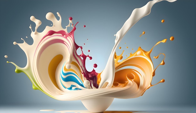 Yogurt ad healthy yogurt with splashing milk generative ai