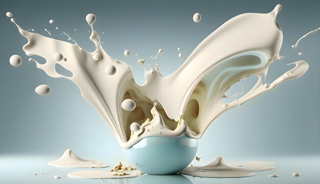 Yogurt ad healthy yogurt with splashing milk generative ai