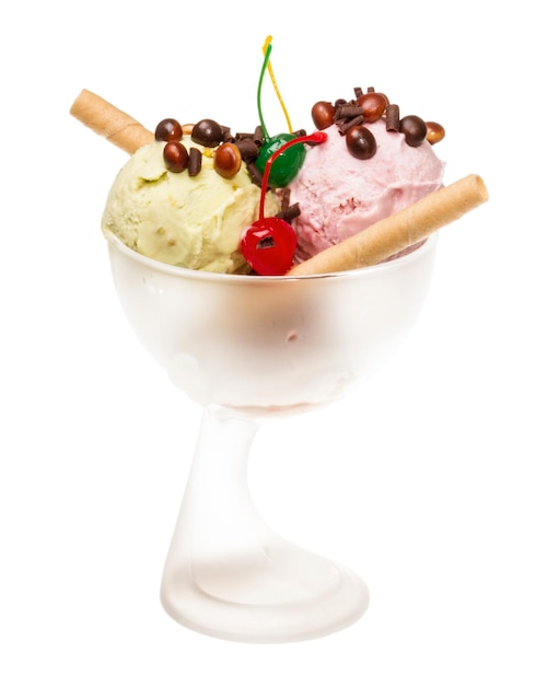 Yogurt and chocolate ice cream in a bowl close up