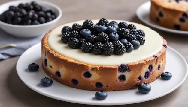 Photo yogurt fruit cake with blueberry and blackberry