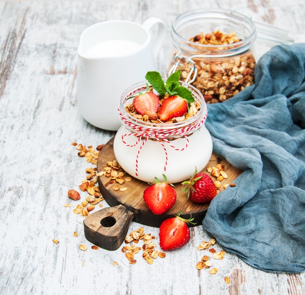 Yogurt and granola for breakfast